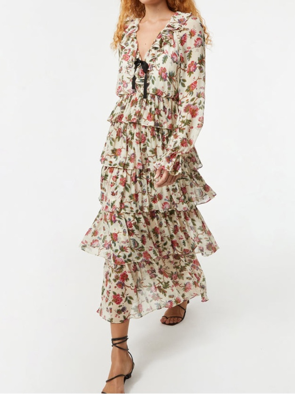 $520 NWT RHODE “Susanna” Floral Tiered Maxi Dress in Macadamia Morlaix Sz S